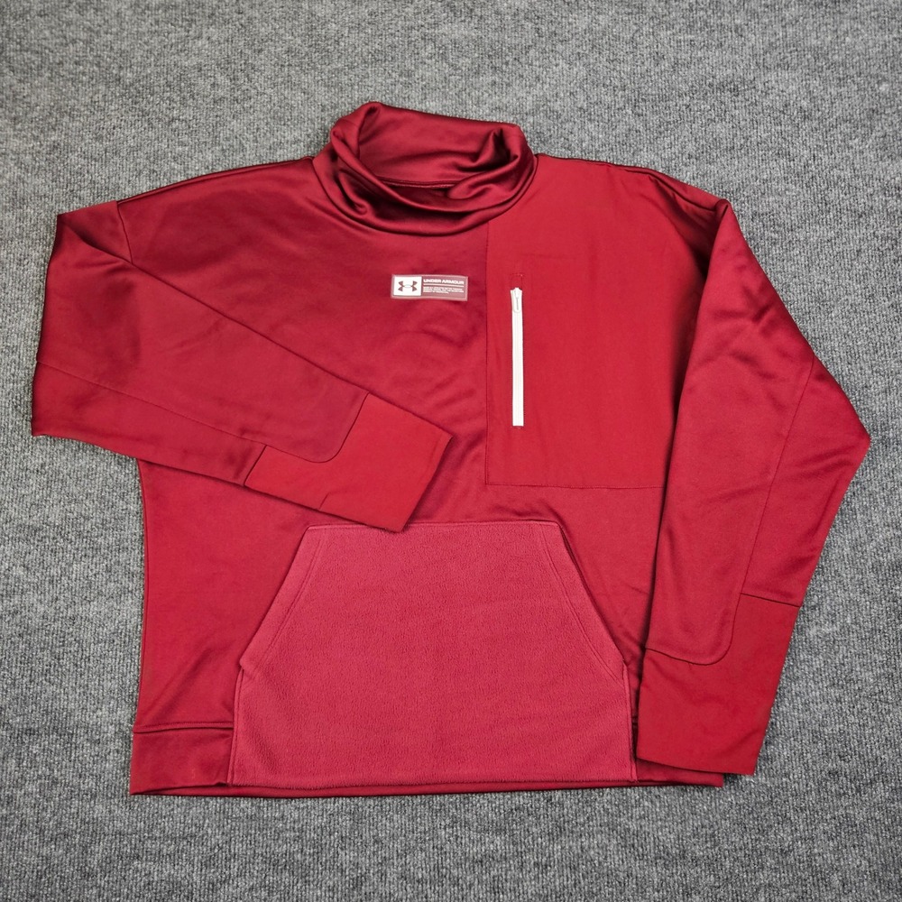 Under Armour Mock‎ Neck Fleece Pullover Women's S Loose Fit Red